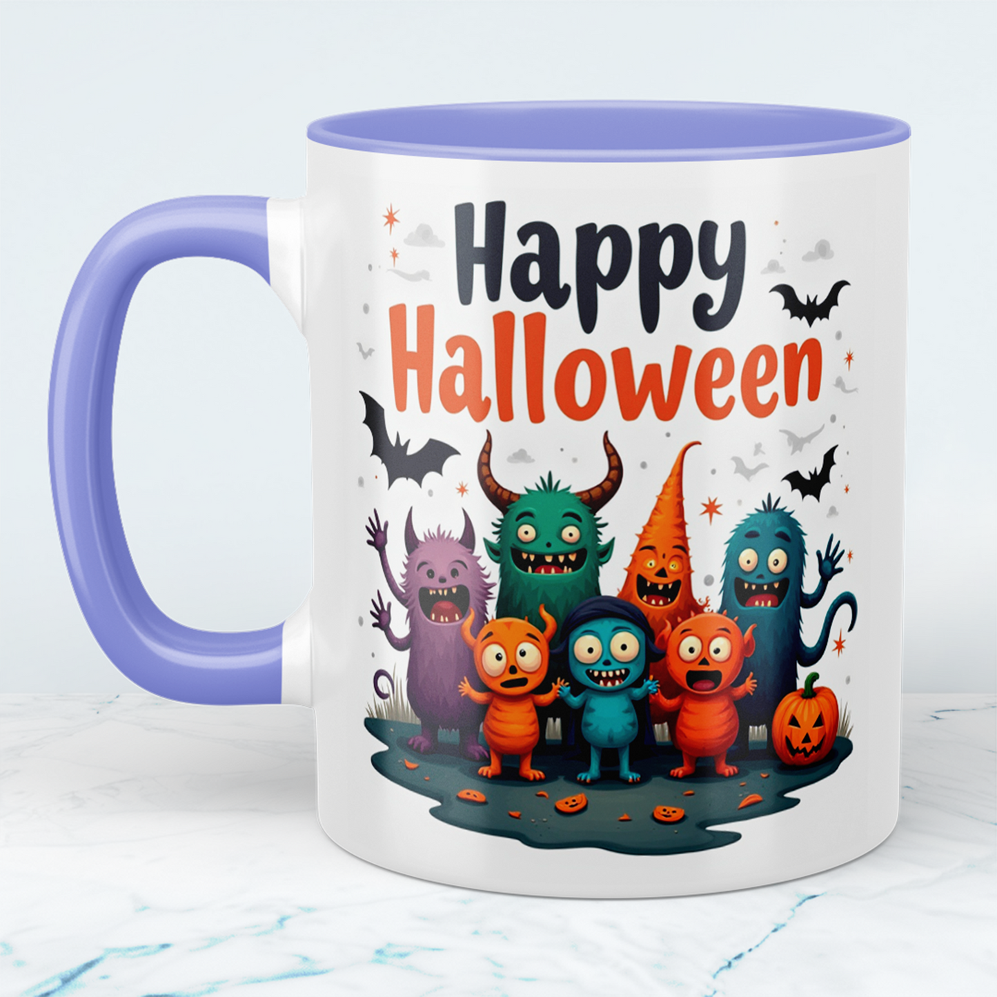 Fantasievolle Happy Halloween Tasse mit lustigen Figuren – Perfekt für Ihre gruselige Kaffeepause!