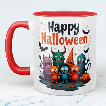 Fantasievolle Happy Halloween Tasse mit lustigen Figuren – Perfekt für Ihre gruselige Kaffeepause!