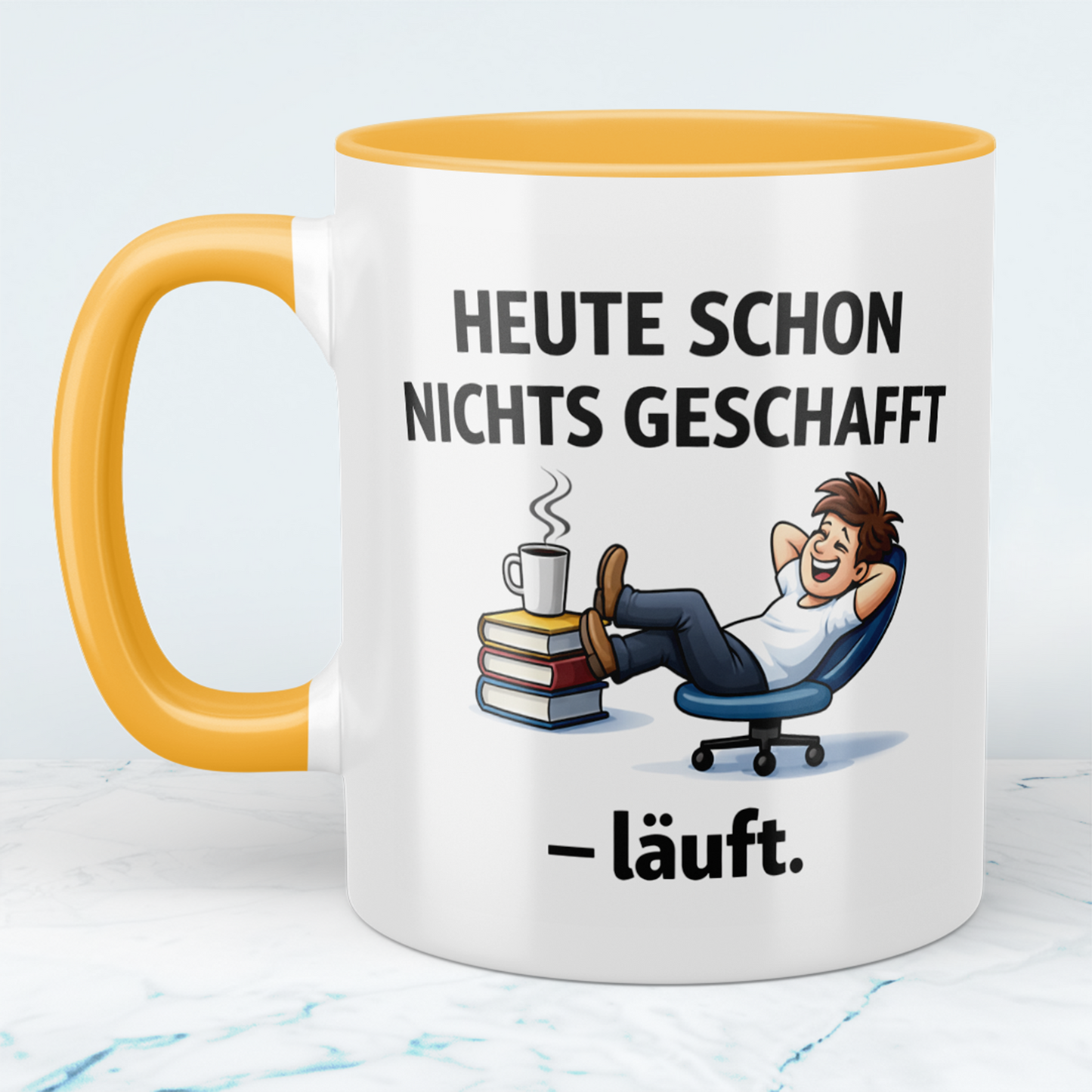 Kaffeetasse „Heute schon nichts geschafft – läuft.“ – Lustiges Geschenk für Kollegen & Morgenmuffel