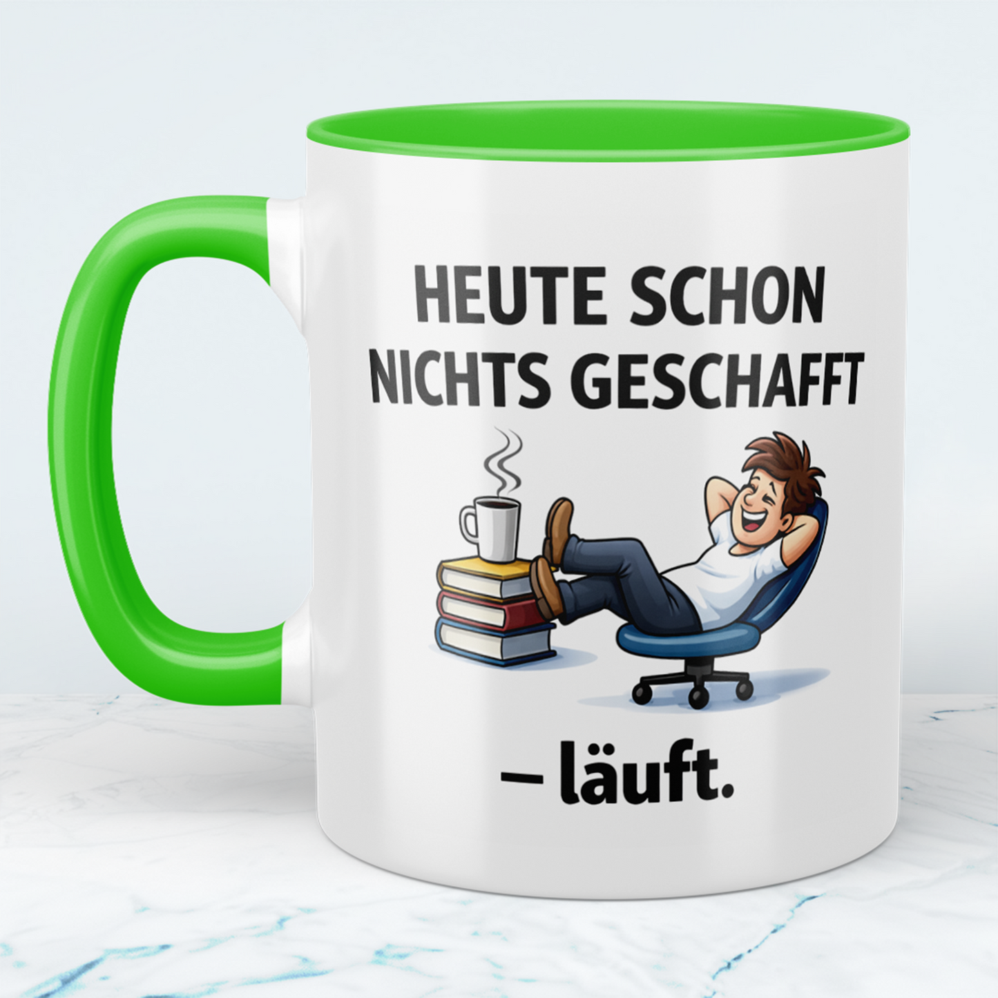Kaffeetasse „Heute schon nichts geschafft – läuft.“ – Lustiges Geschenk für Kollegen & Morgenmuffel