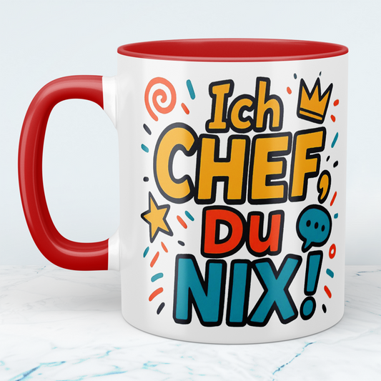 Bedruckte Tasse mit Spruch: Ich Chef, Du NIX – Für den perfekten Bürohumor