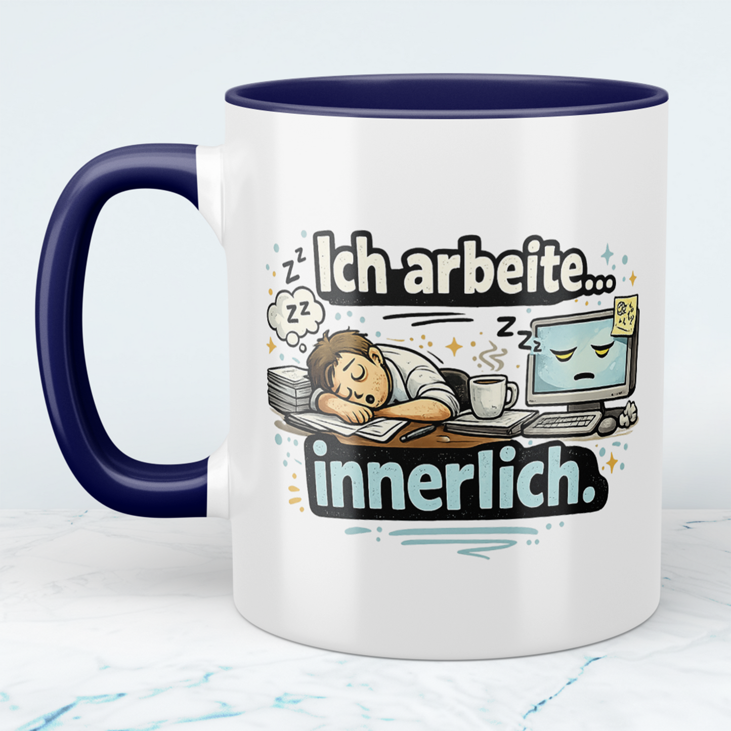 Lustige Kaffeetasse „Ich arbeite innerlich“ – Sarkastischer Becher Büro Humor Geschenk