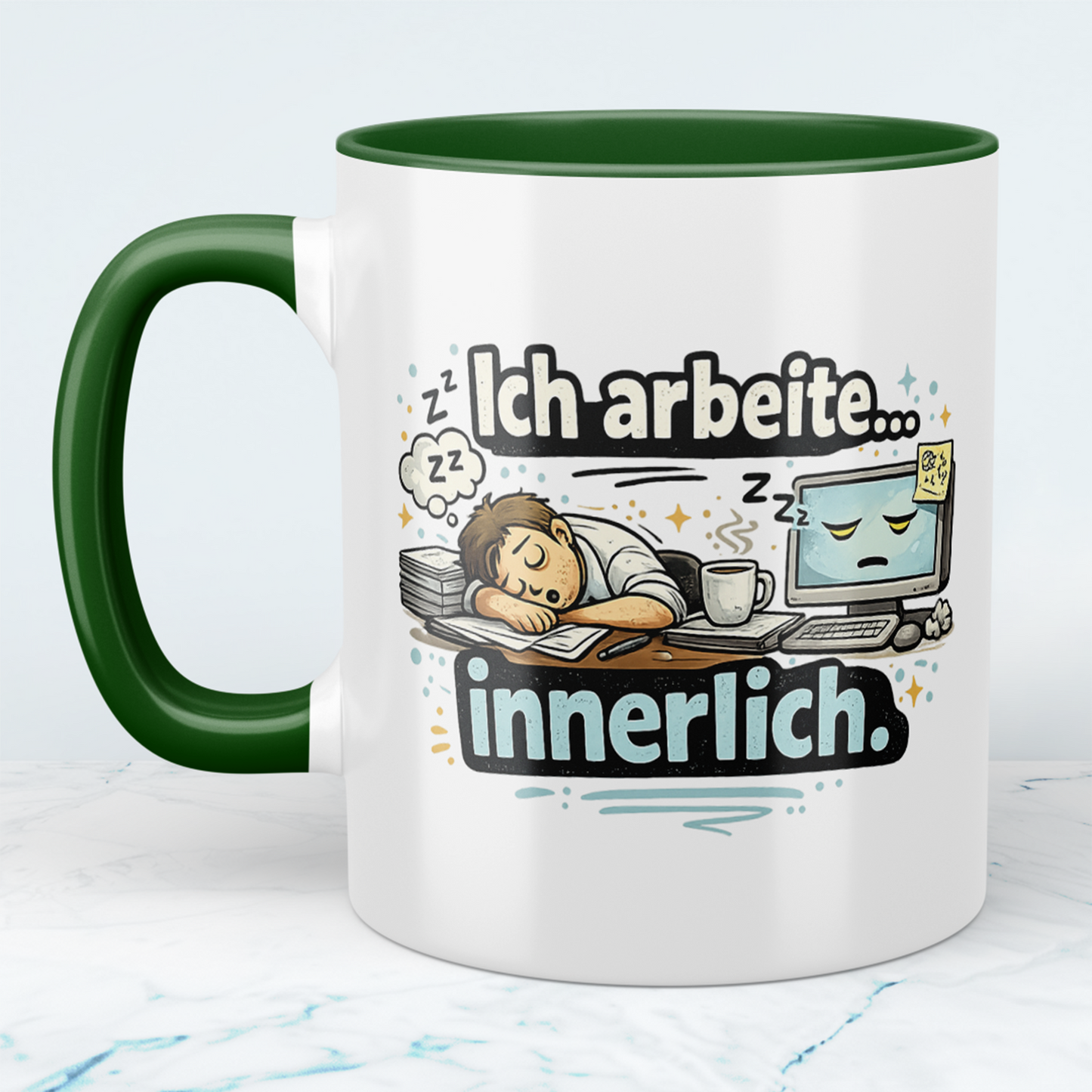 Lustige Kaffeetasse „Ich arbeite innerlich“ – Sarkastischer Becher Büro Humor Geschenk