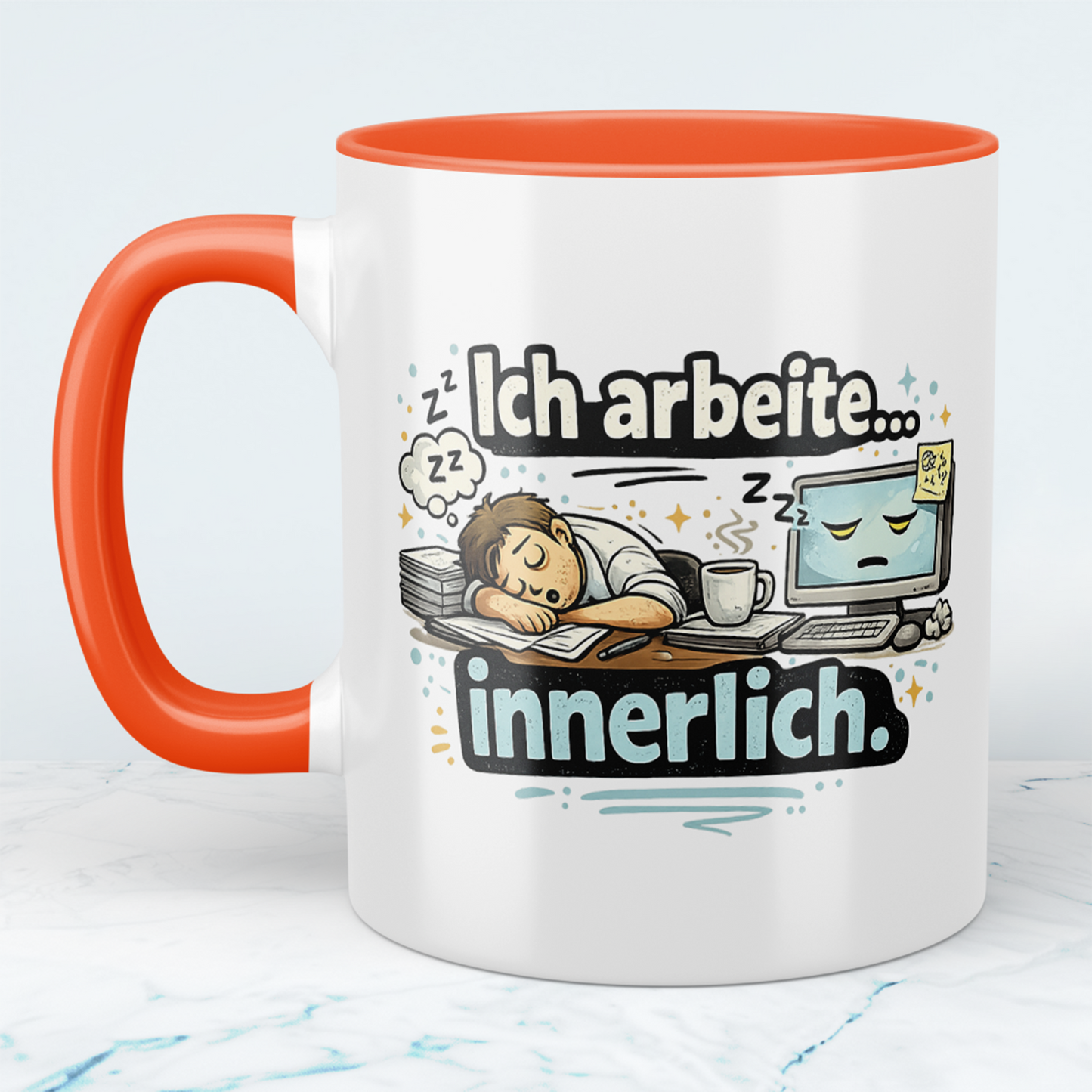 Lustige Kaffeetasse „Ich arbeite innerlich“ – Sarkastischer Becher Büro Humor Geschenk