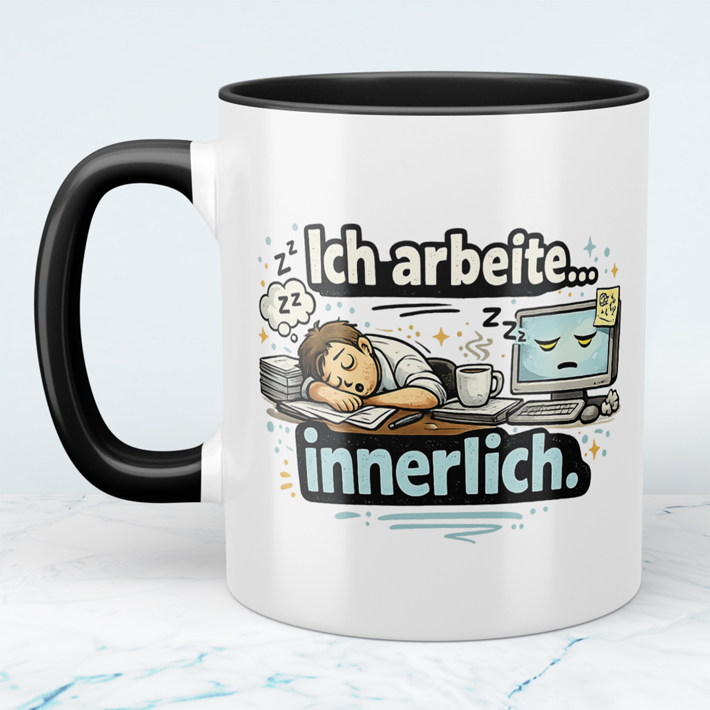 Lustige Kaffeetasse „Ich arbeite innerlich“ – Sarkastischer Becher Büro Humor Geschenk