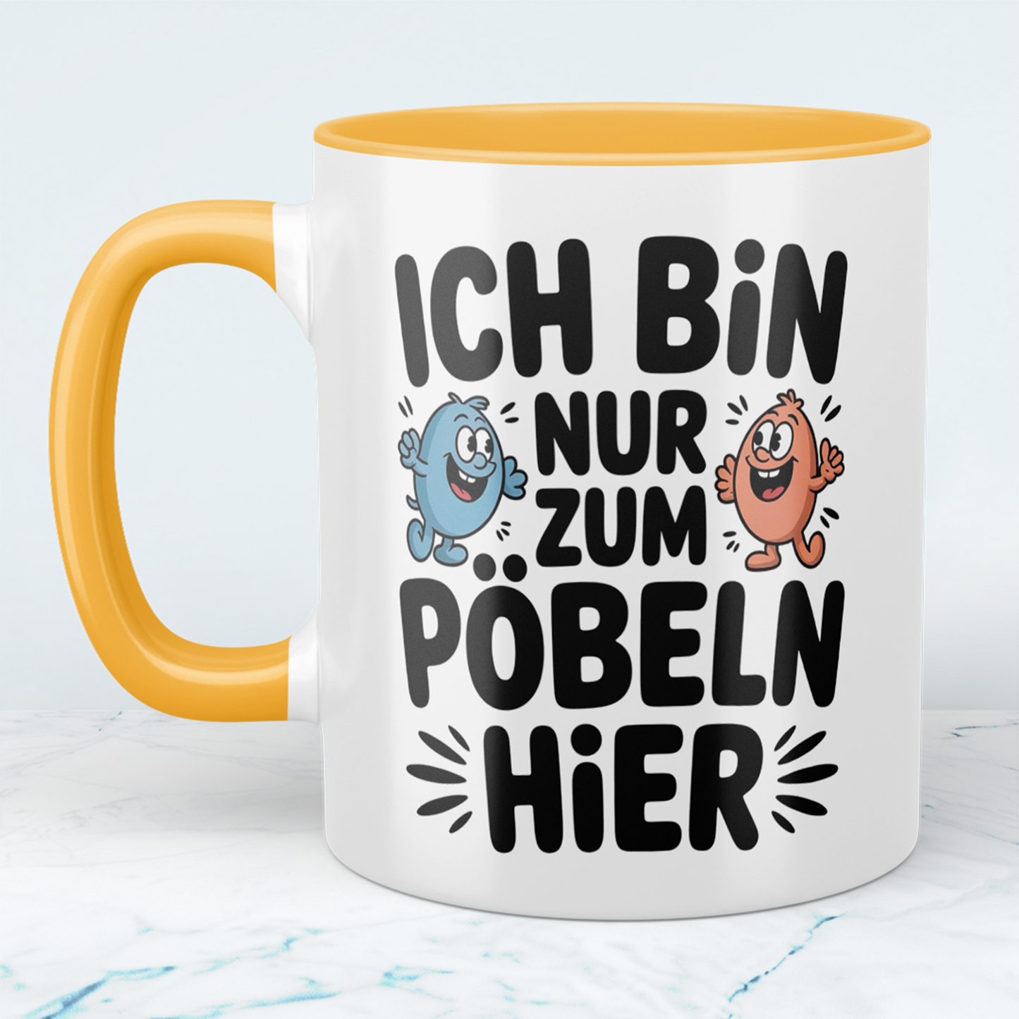 Lustige Bedruckte Tasse „Ich bin nur zum Pöbeln hier“ – Witziges Geschenk für Kollegen & Büroarbeit