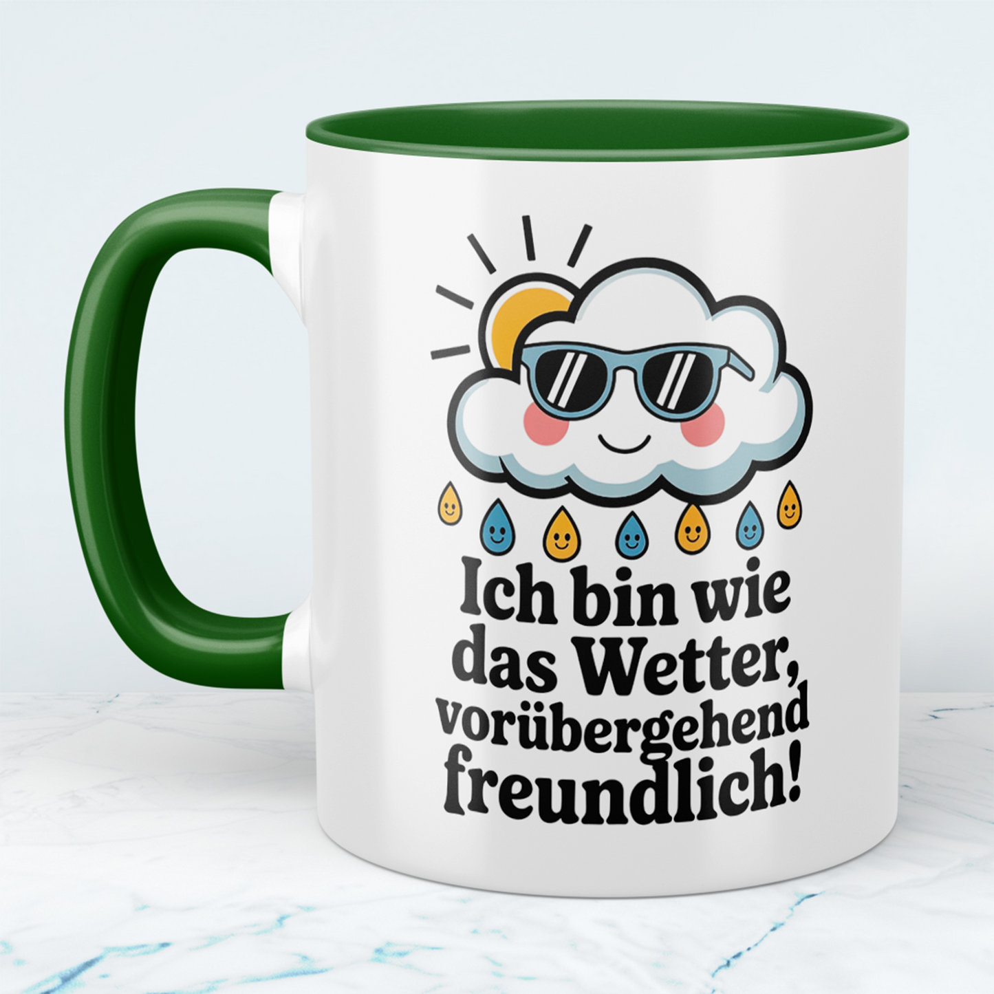 Lustige Bürotasse mit Spruch: Ich bin wie das Wetter – vorübergehend freundlich! – Perfektes Geschenk für Kollegen!