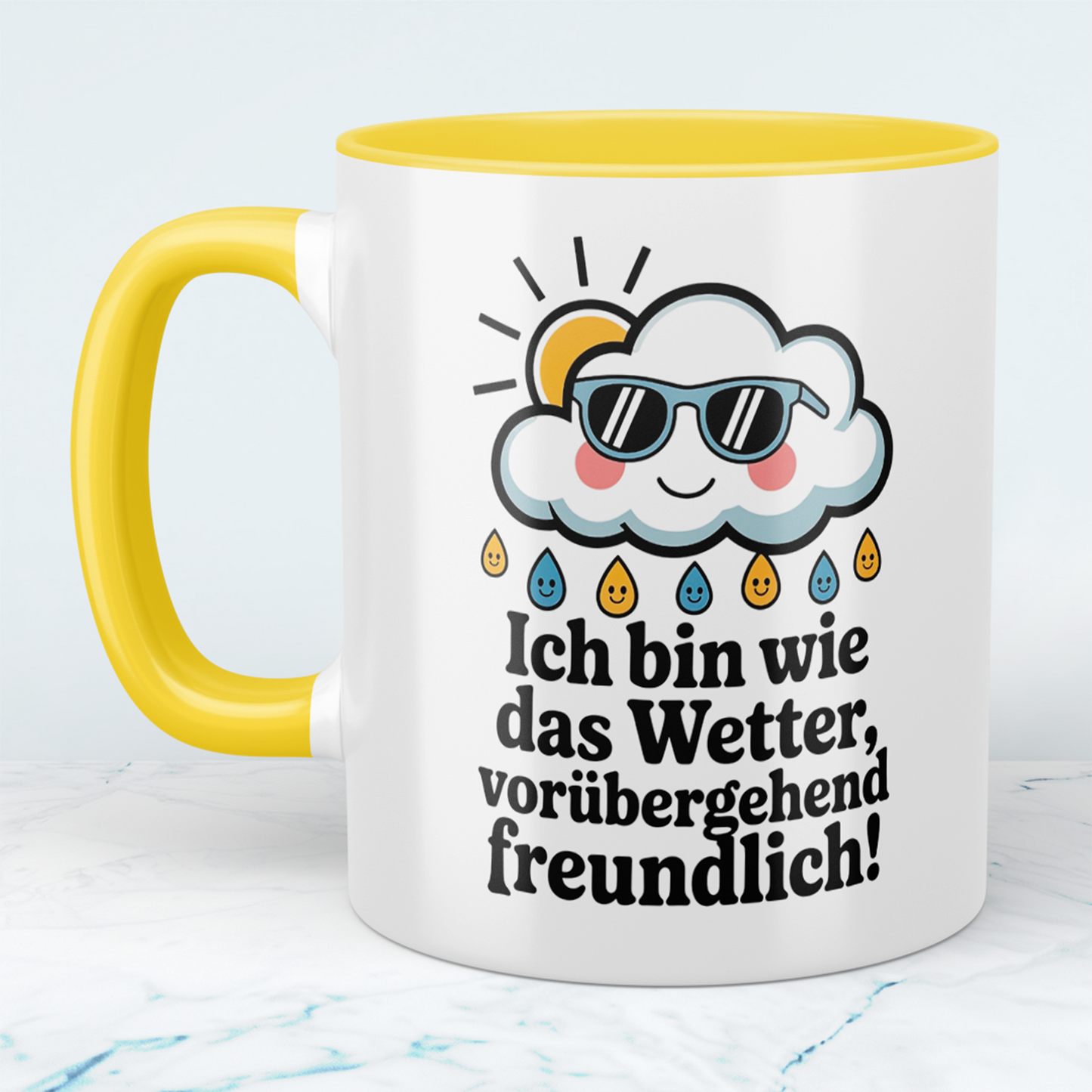 Lustige Bürotasse mit Spruch: Ich bin wie das Wetter – vorübergehend freundlich! – Perfektes Geschenk für Kollegen!