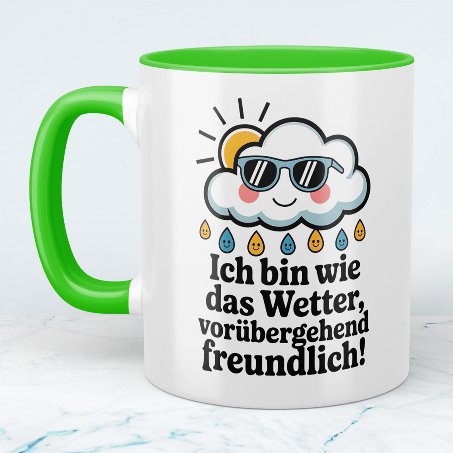 Lustige Bürotasse mit Spruch: Ich bin wie das Wetter – vorübergehend freundlich! – Perfektes Geschenk für Kollegen!