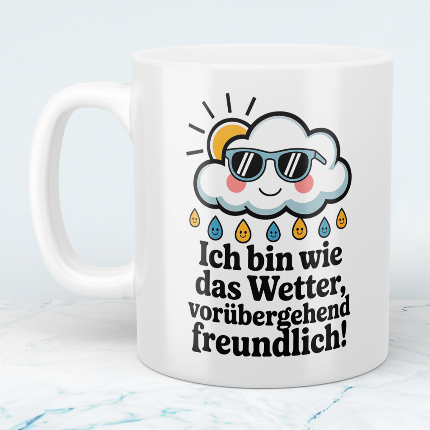 Lustige Bürotasse mit Spruch: Ich bin wie das Wetter – vorübergehend freundlich! – Perfektes Geschenk für Kollegen!