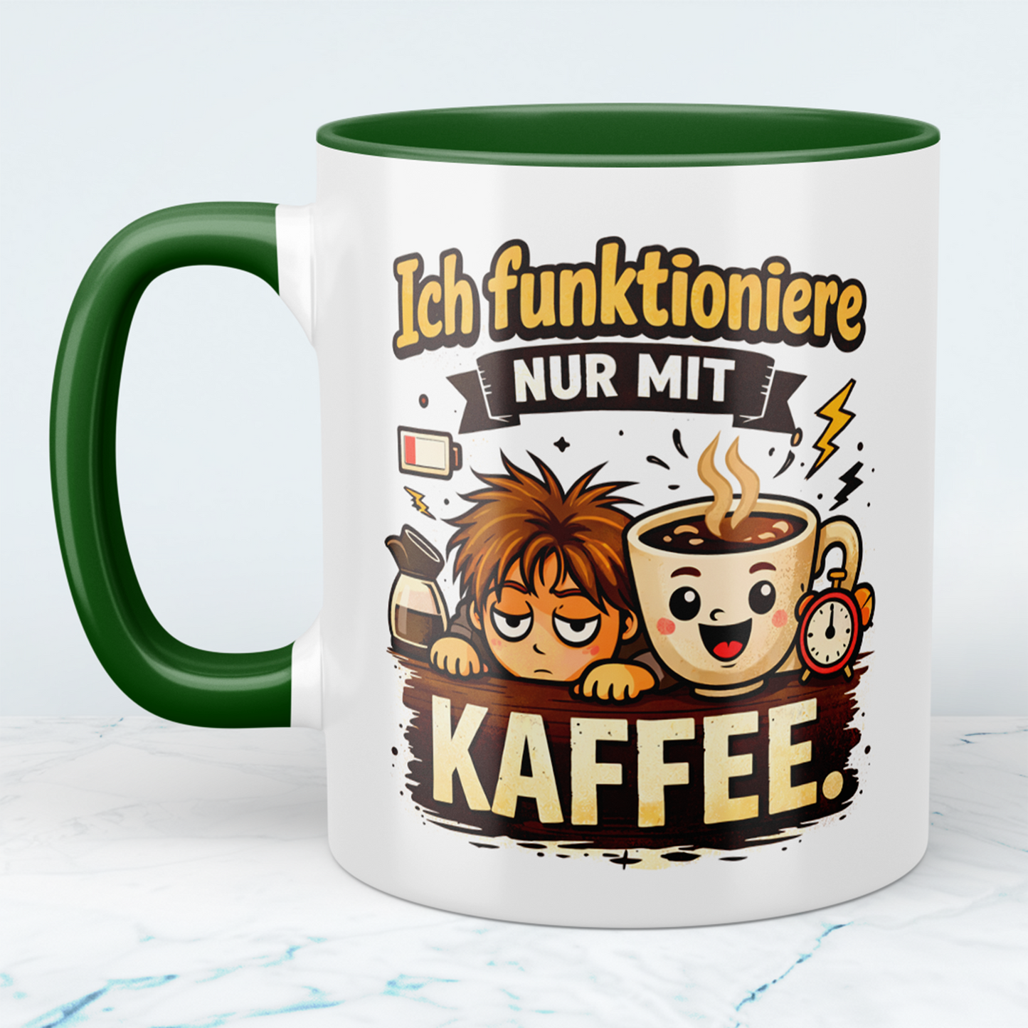 Tasse „Ich funktioniere nur mit Kaffee“ – Lustige Kaffeetasse für Büro & Geschenkidee