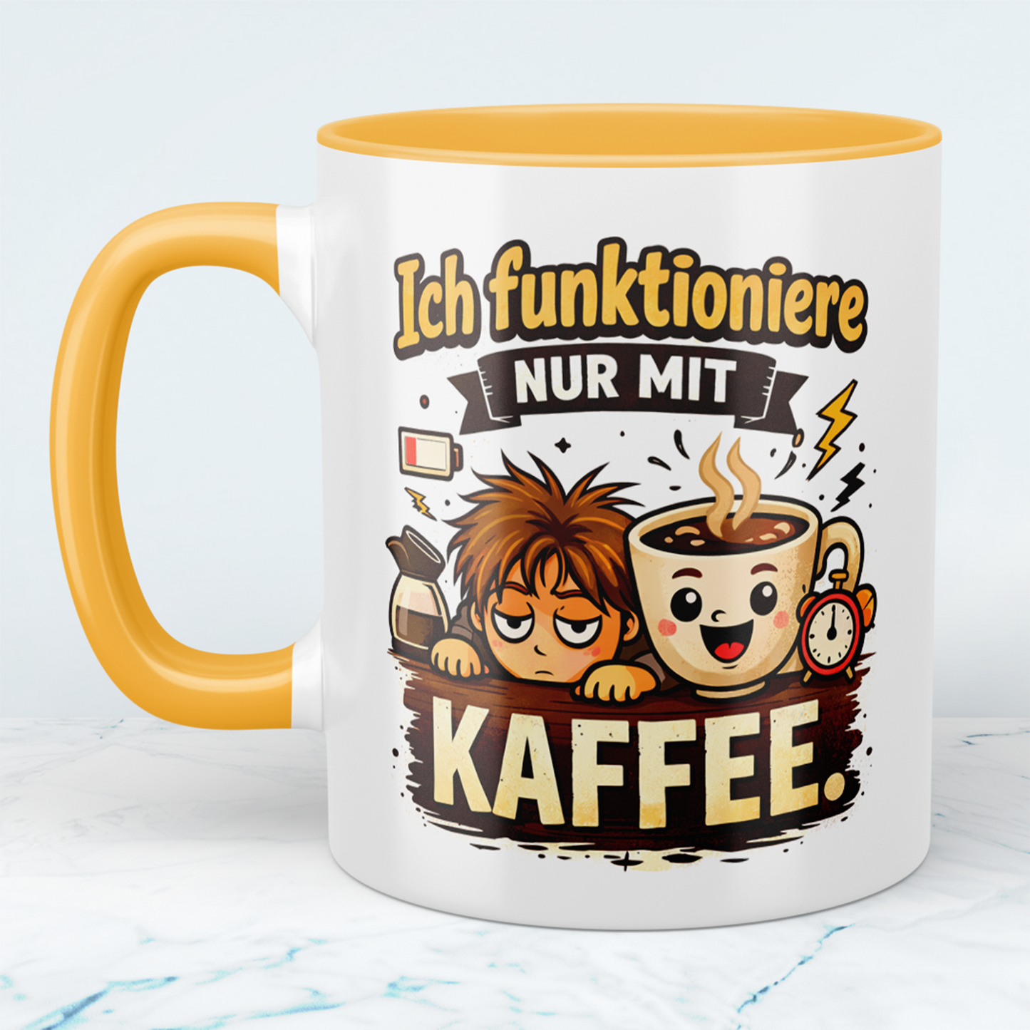 Tasse „Ich funktioniere nur mit Kaffee“ – Lustige Kaffeetasse für Büro & Geschenkidee