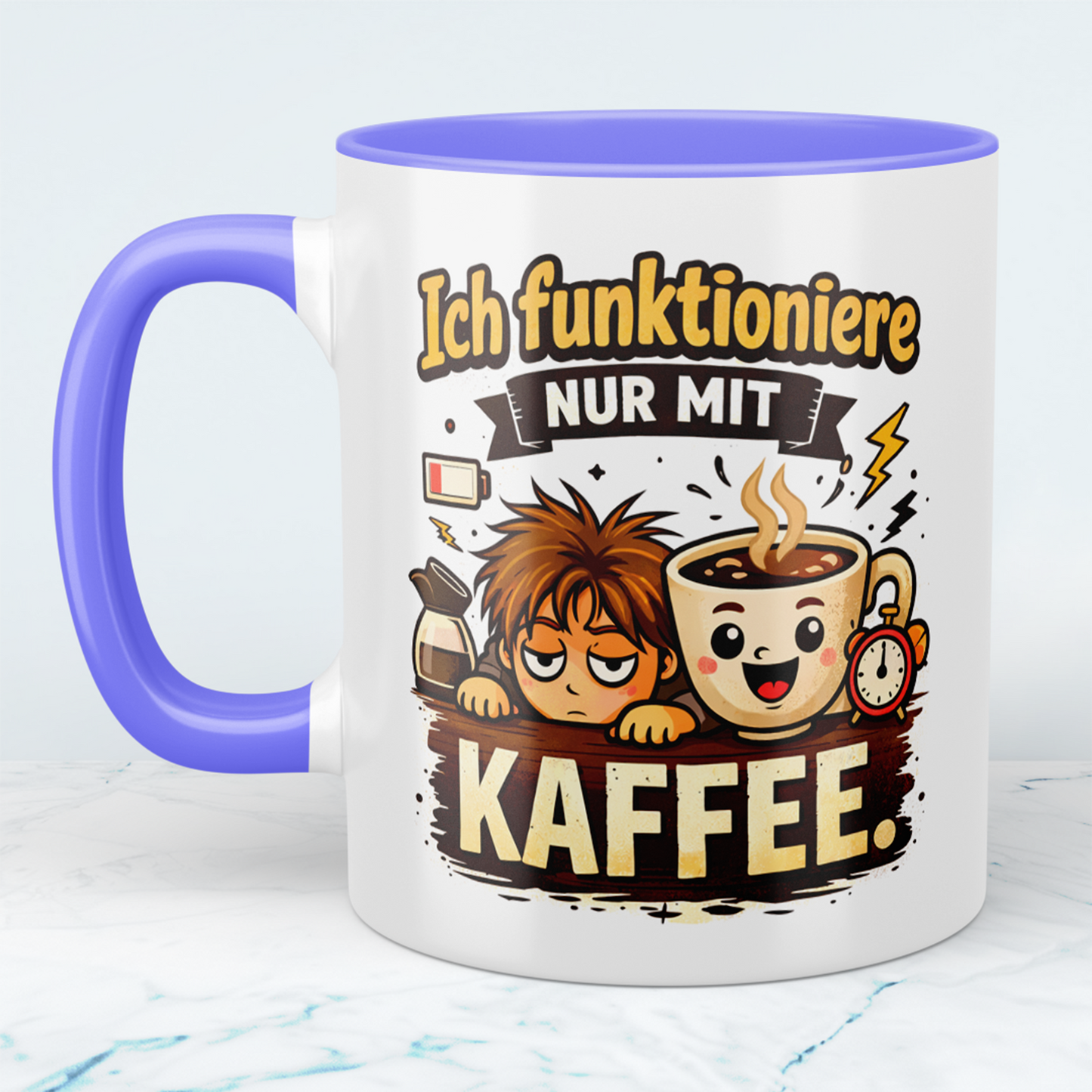 Tasse „Ich funktioniere nur mit Kaffee“ – Lustige Kaffeetasse für Büro & Geschenkidee