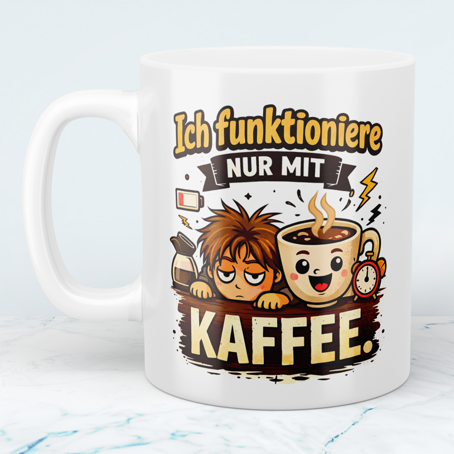 Tasse „Ich funktioniere nur mit Kaffee“ – Lustige Kaffeetasse für Büro & Geschenkidee