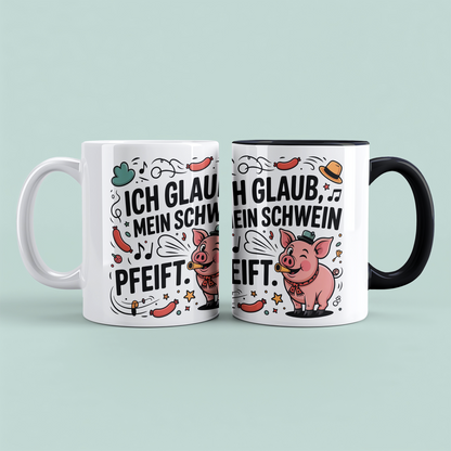 Geschenk für Kollegen – Lustige Bürotasse mit Spruch: Ich glaub, mein Schwein pfeift