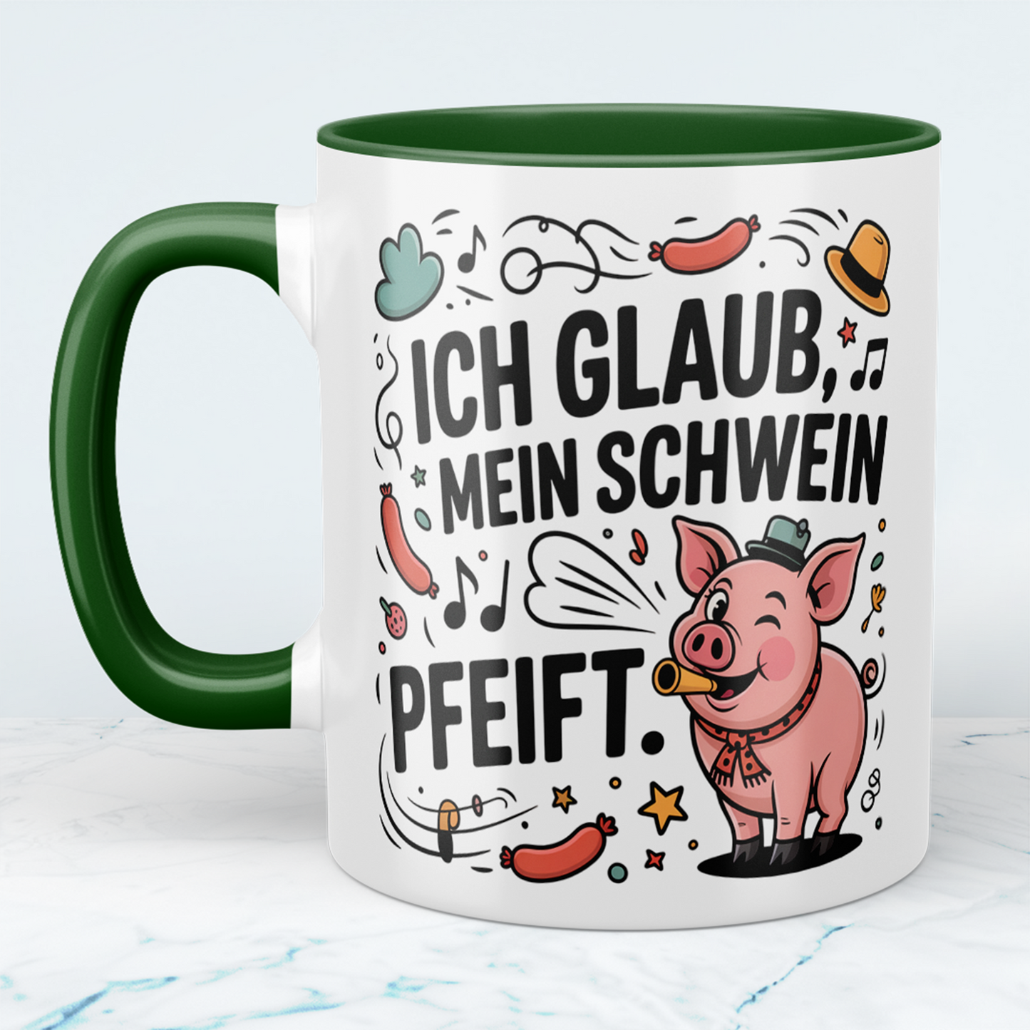 Geschenk für Kollegen – Lustige Bürotasse mit Spruch: Ich glaub, mein Schwein pfeift