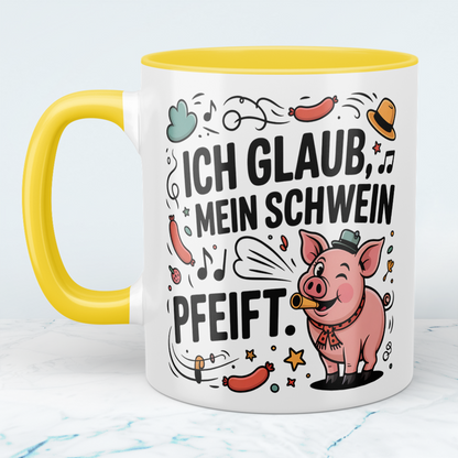 Geschenk für Kollegen – Lustige Bürotasse mit Spruch: Ich glaub, mein Schwein pfeift