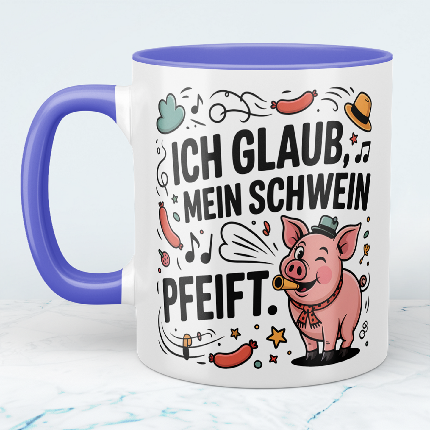 Geschenk für Kollegen – Lustige Bürotasse mit Spruch: Ich glaub, mein Schwein pfeift