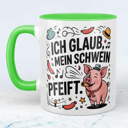 Geschenk für Kollegen – Lustige Bürotasse mit Spruch: Ich glaub, mein Schwein pfeift