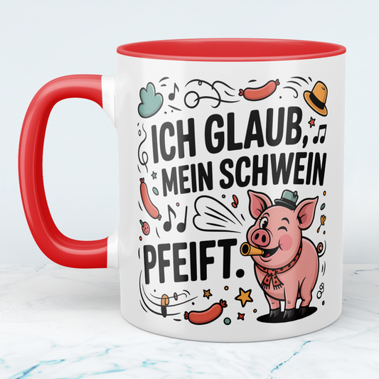 Geschenk für Kollegen – Lustige Bürotasse mit Spruch: Ich glaub, mein Schwein pfeift