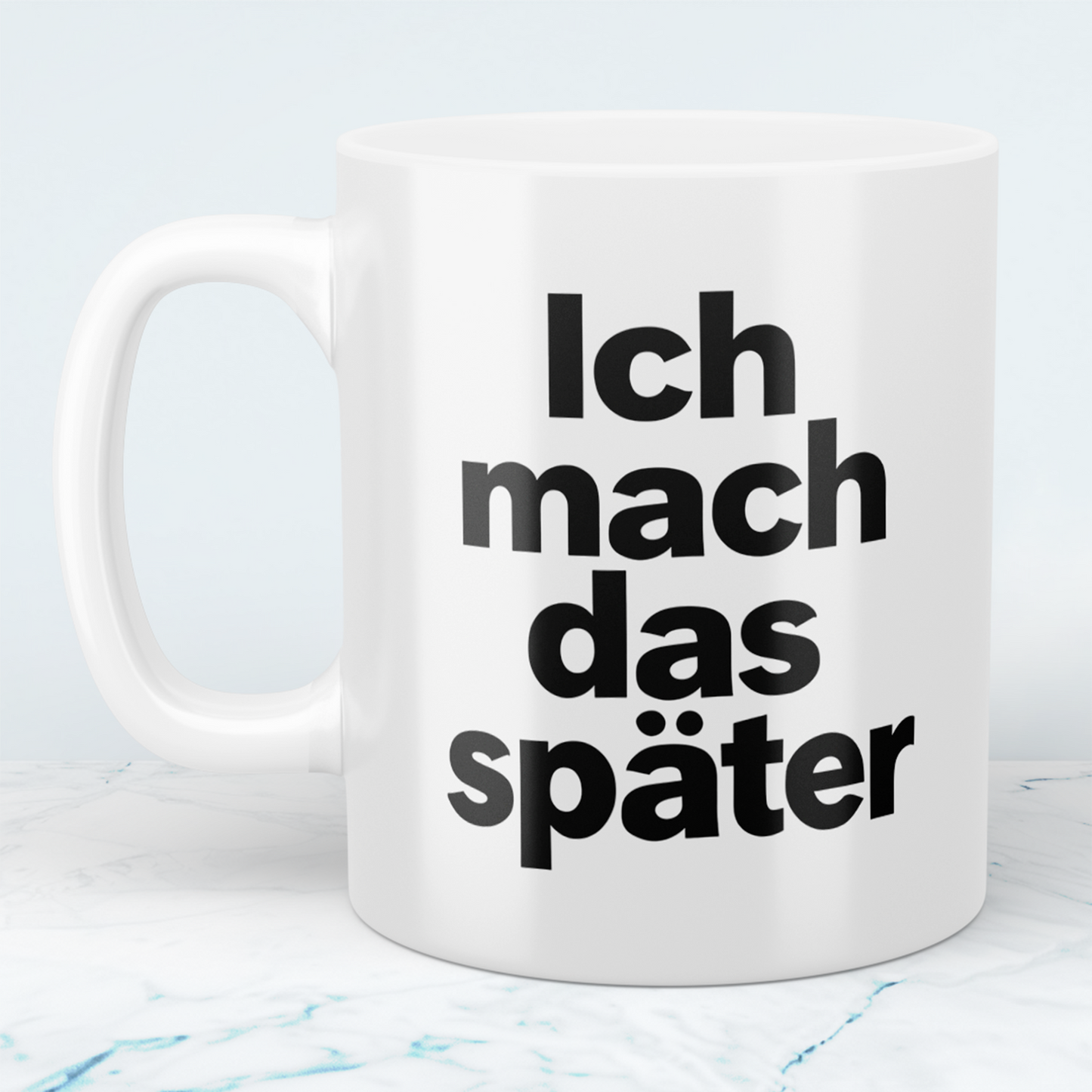 Lustige Kaffeetasse „Ich mach das später“ – Minimalistischer Spruch Becher Geschenk