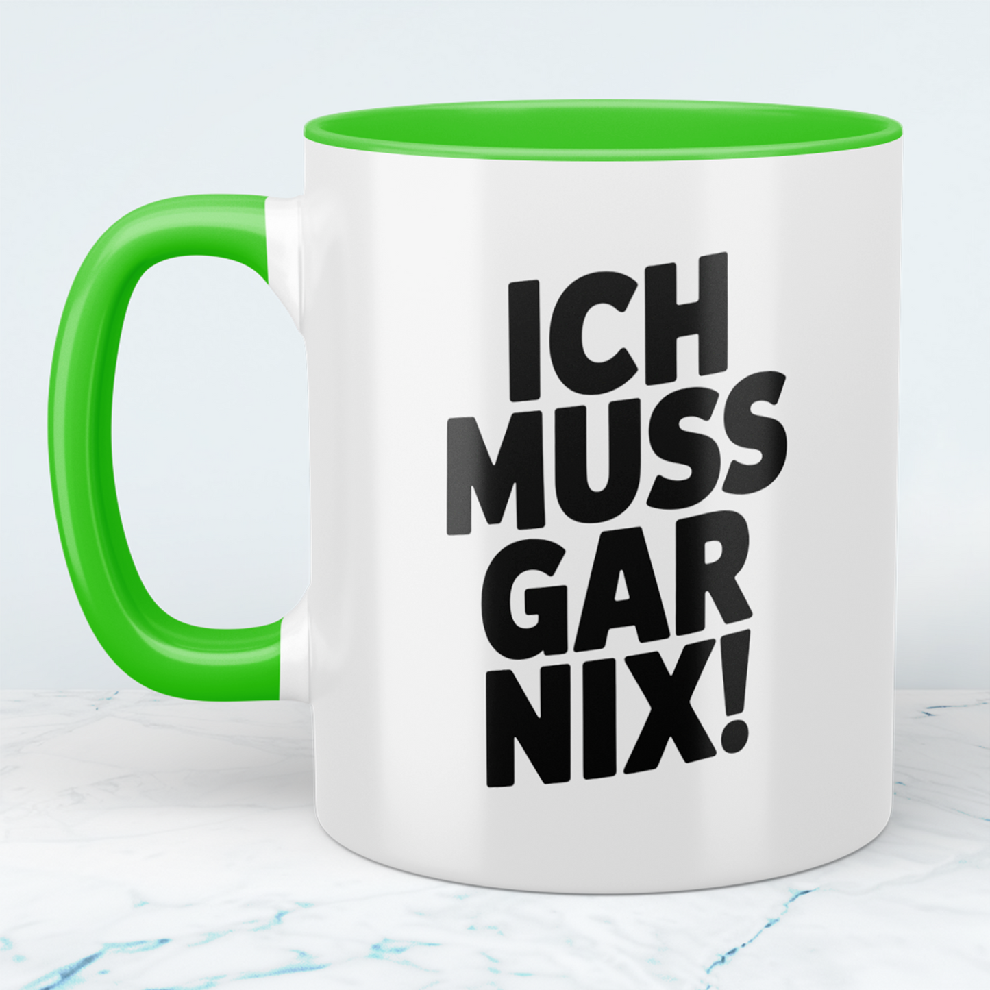 Kaffeetasse mit Spruch „Ich muss gar nix!“ – Lustige Geschenkidee für Arbeit, Freunde & Familie