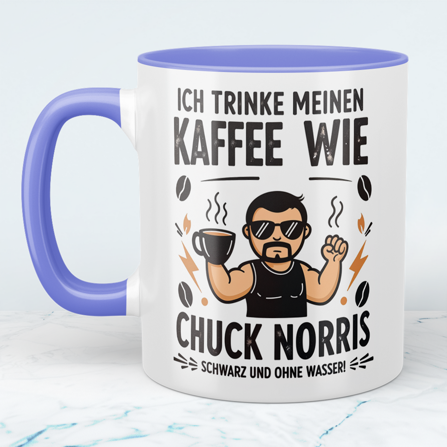 Lustige Chuck Norris Tasse – Ich trinke meinen Kaffee wie Chuck Norris: Schwarz und ohne Wasser