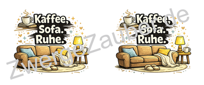 Lustige Kaffeetasse „Kaffee. Sofa. Ruhe.“ – Minimalistischer Spruch Becher Geschenk