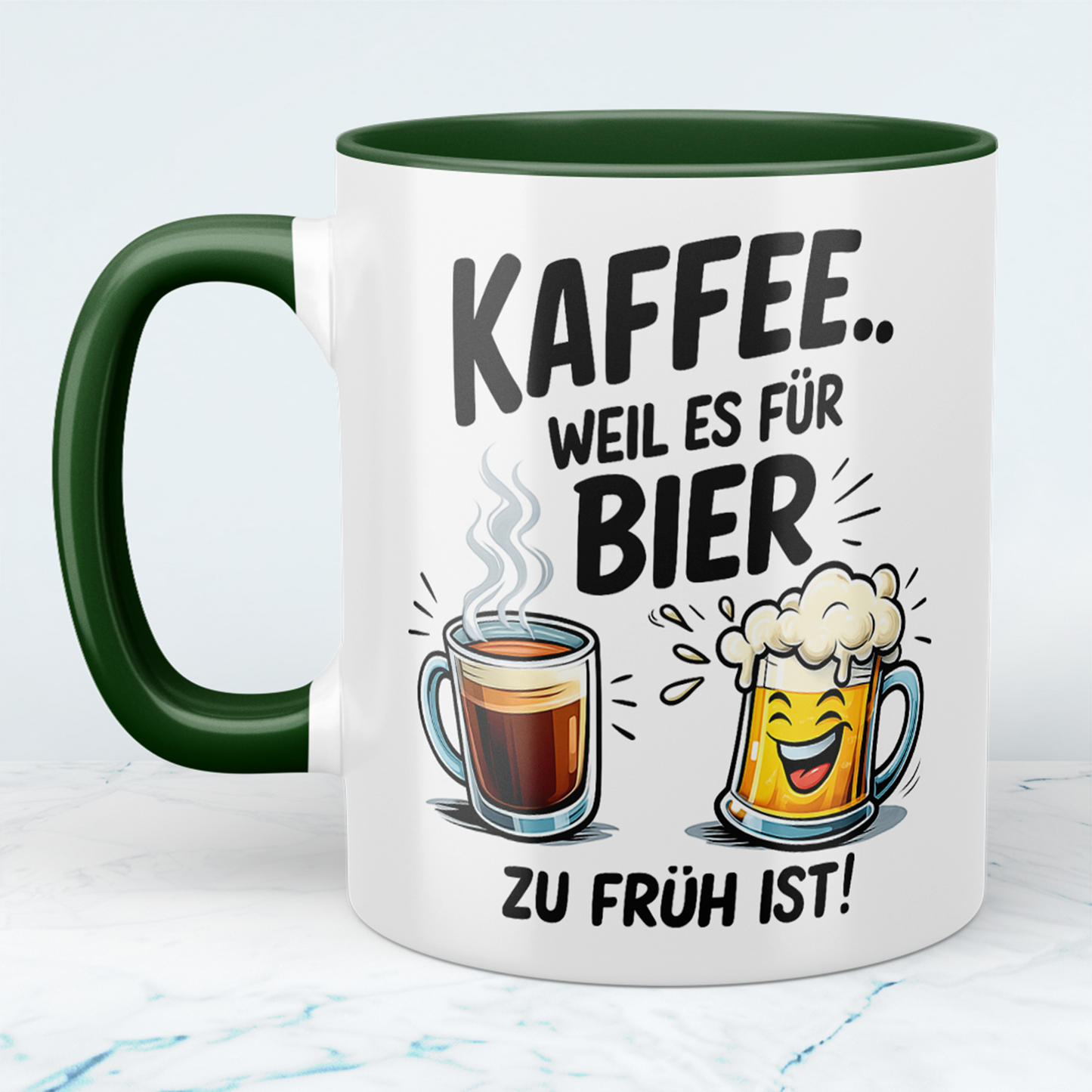 Tasse mit Spruch „Kaffee… weil es für Bier zu früh ist“ – Perfekt für Arbeit & Büro