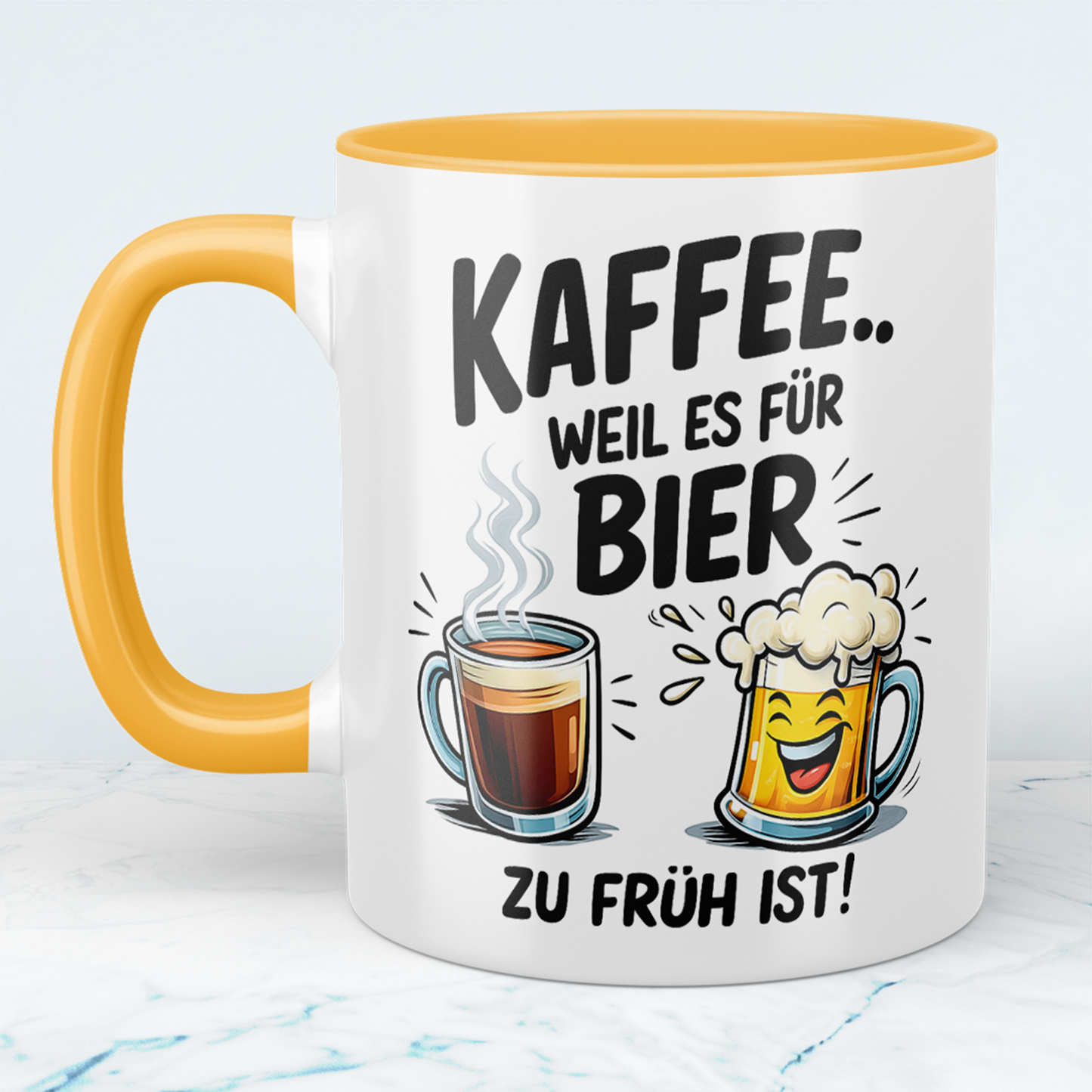Tasse mit Spruch „Kaffee… weil es für Bier zu früh ist“ – Perfekt für Arbeit & Büro