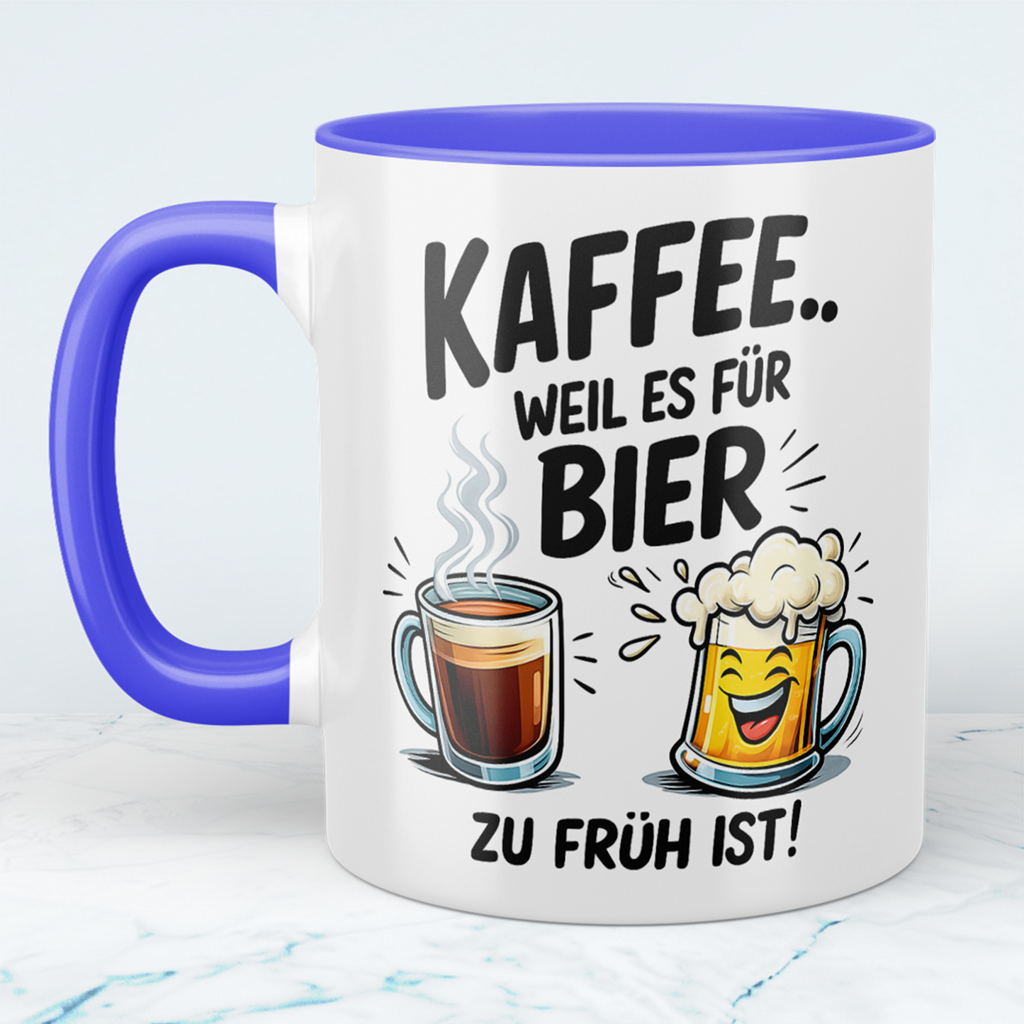 Tasse mit Spruch „Kaffee… weil es für Bier zu früh ist“ – Perfekt für Arbeit & Büro
