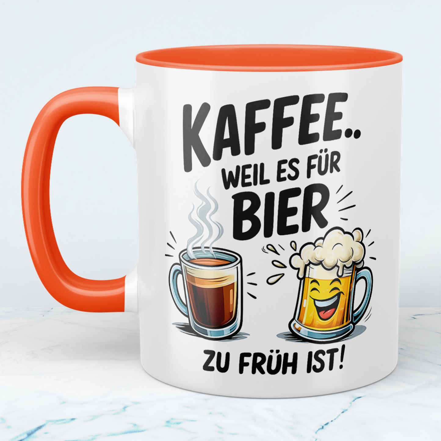Tasse mit Spruch „Kaffee… weil es für Bier zu früh ist“ – Perfekt für Arbeit & Büro