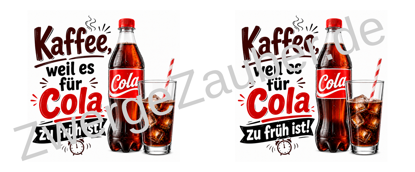 Kaffeetasse mit Spruch „Kaffee, weil es für Cola zu früh ist!“ – Lustige Tasse für Cola-Fans