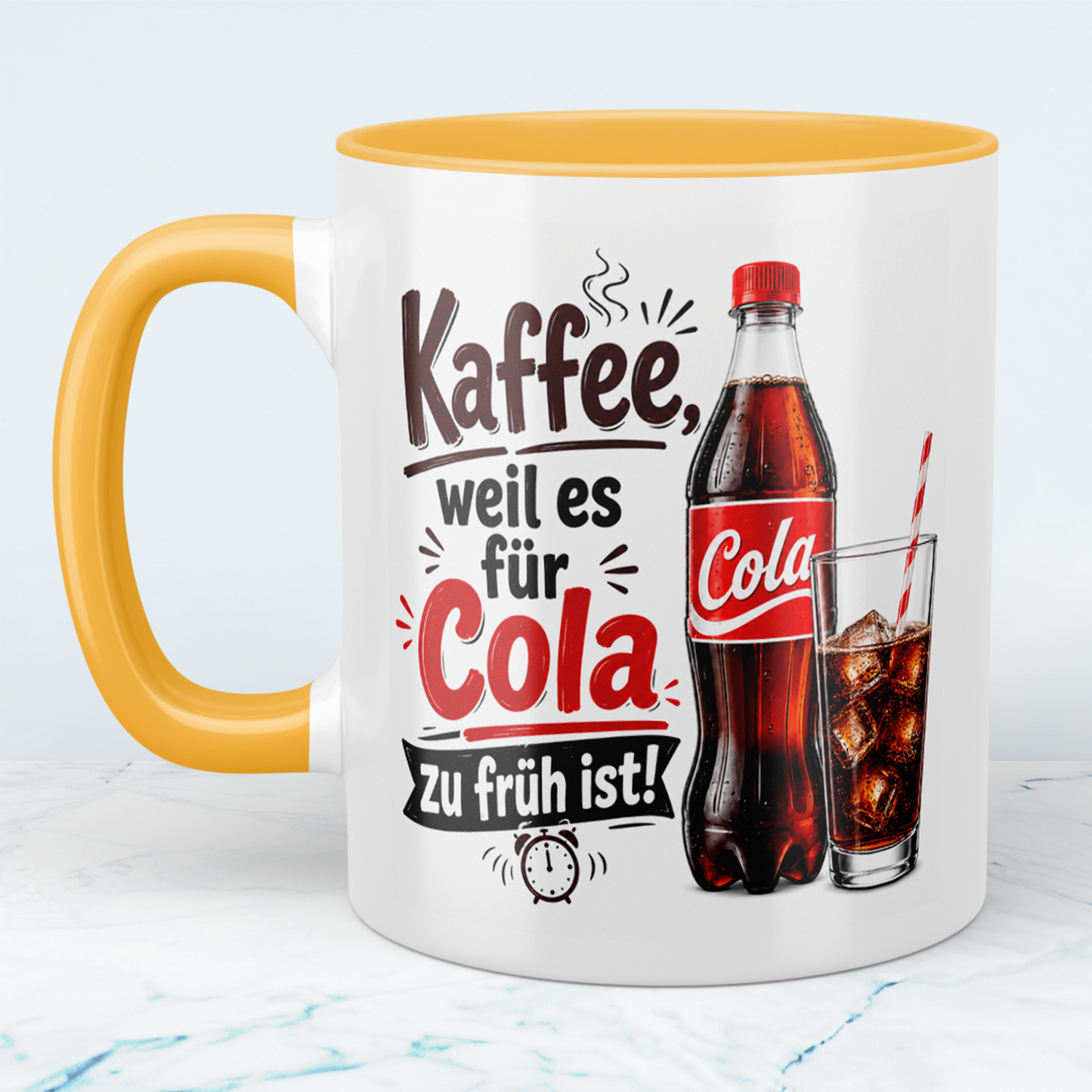 Kaffeetasse mit Spruch „Kaffee, weil es für Cola zu früh ist!“ – Lustige Tasse für Cola-Fans