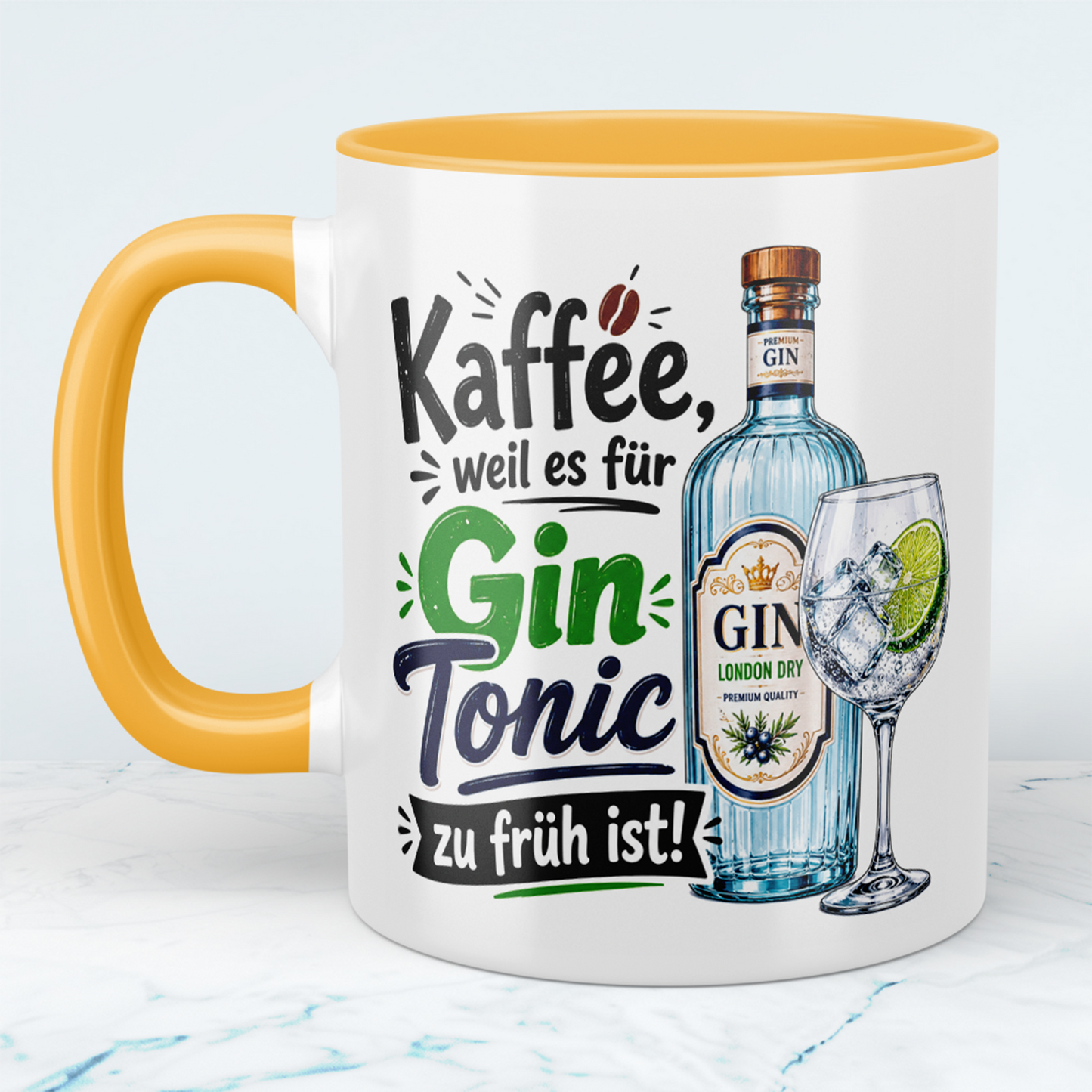 Lustige Gin Tonic Tasse – „Kaffee, weil es für Gin Tonic zu früh ist!“ – Geschenk für Kaffee- & Gin-Liebhaber