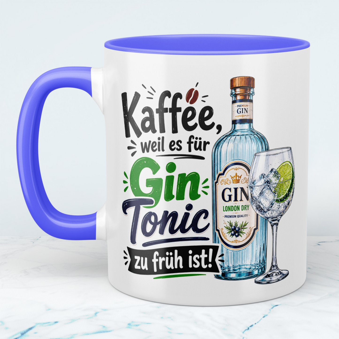 Lustige Gin Tonic Tasse – „Kaffee, weil es für Gin Tonic zu früh ist!“ – Geschenk für Kaffee- & Gin-Liebhaber