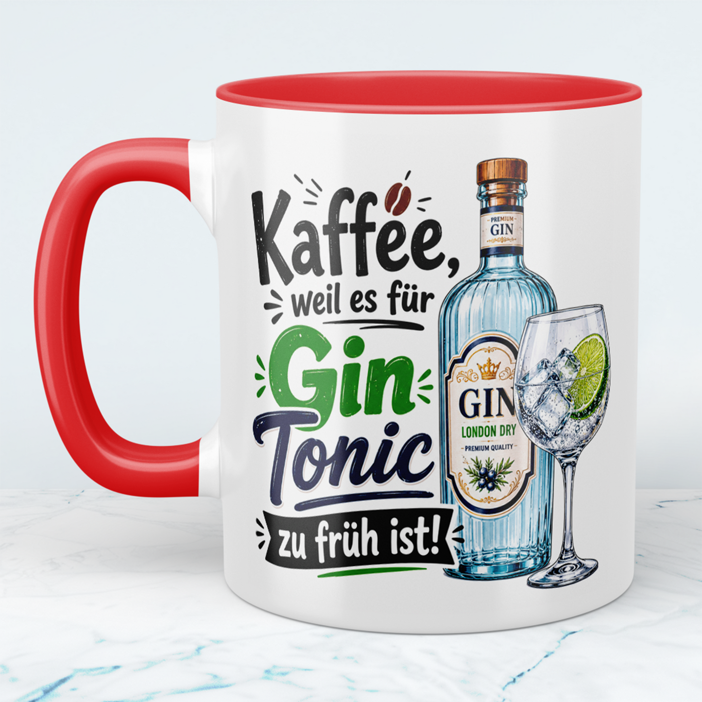 Lustige Gin Tonic Tasse – „Kaffee, weil es für Gin Tonic zu früh ist!“ – Geschenk für Kaffee- & Gin-Liebhaber