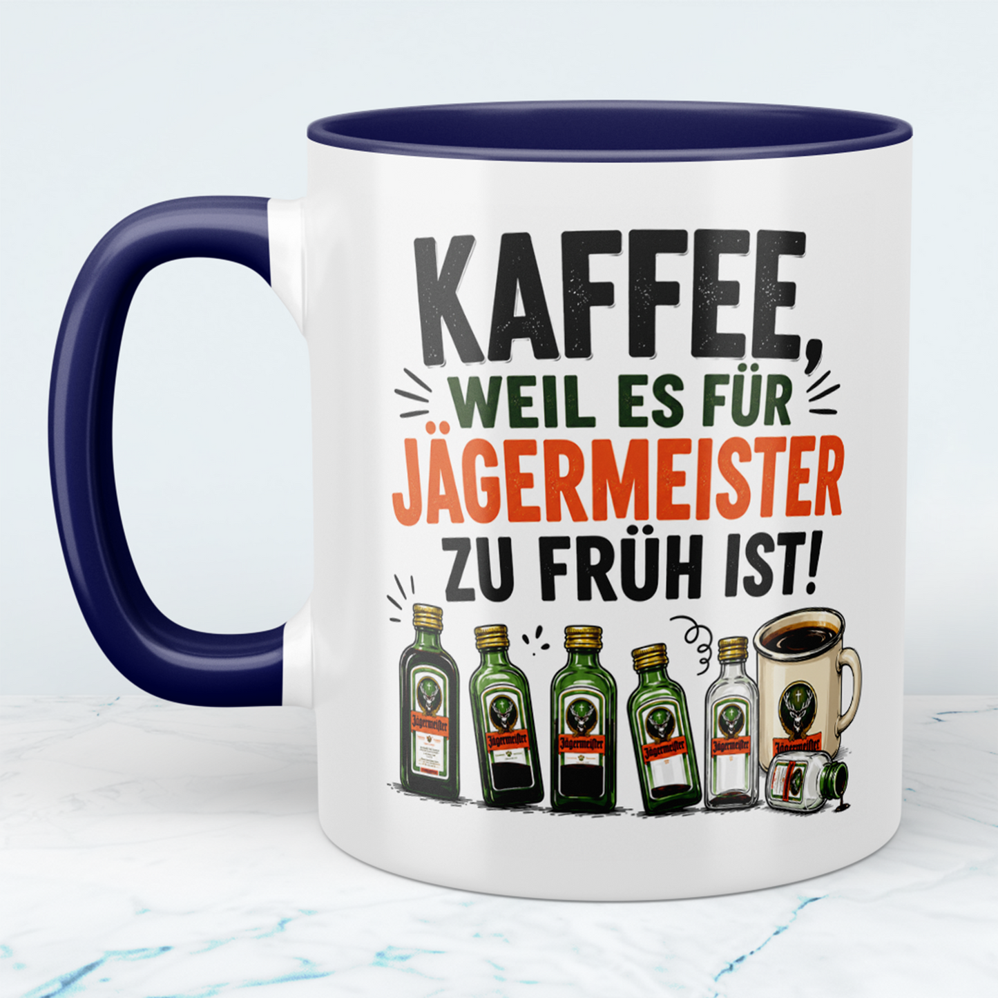 Lustige Kaffeetasse „Kaffee, weil es für Jägermeister zu früh ist“ – Geschenk für Kaffee- & Jägermeister-Fans
