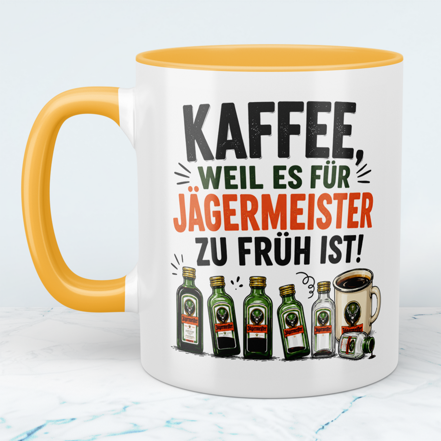 Lustige Kaffeetasse „Kaffee, weil es für Jägermeister zu früh ist“ – Geschenk für Kaffee- & Jägermeister-Fans
