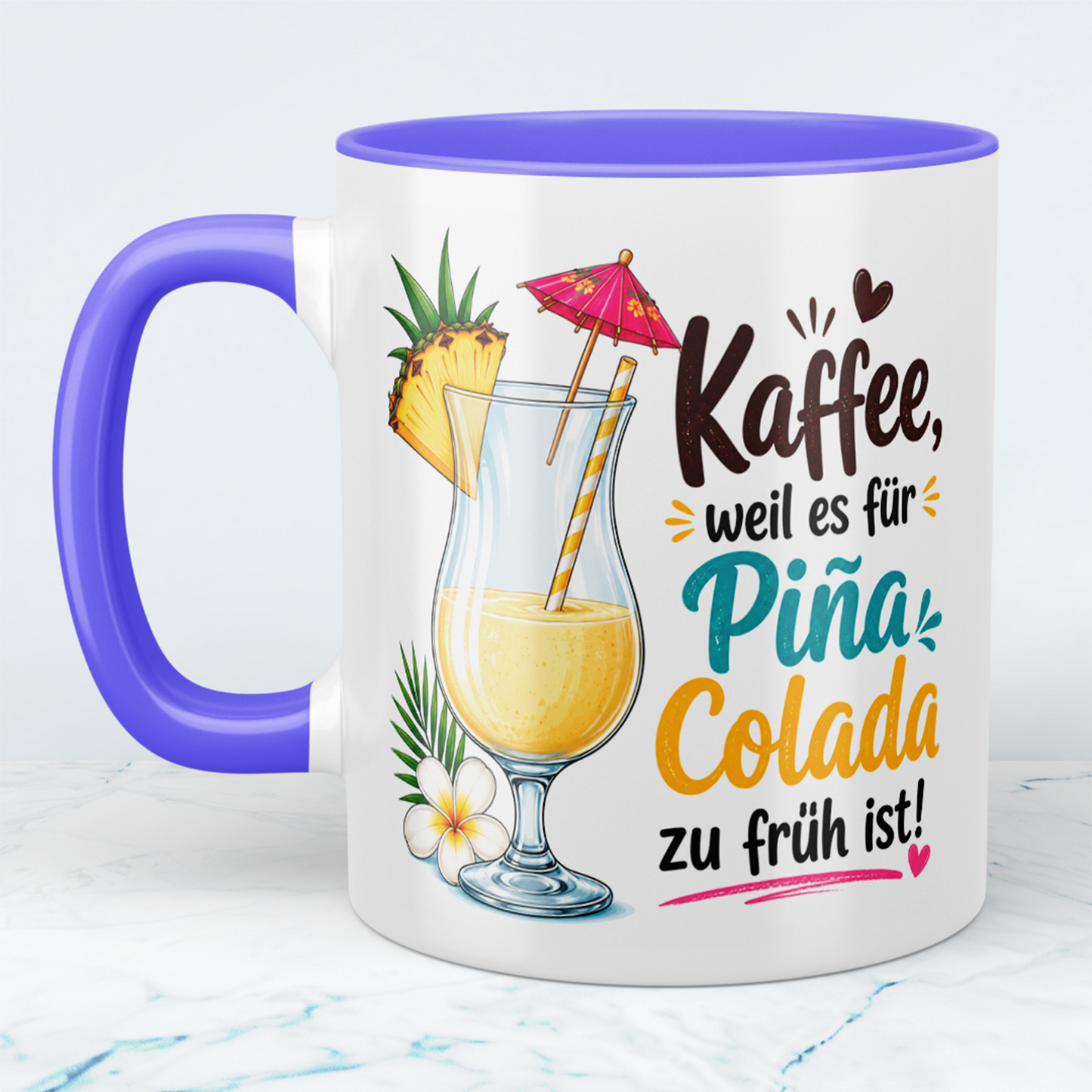 Lustige Kaffee Tasse mit Spruch „Kaffee, weil es für Piña Colada zu früh ist!“ – Geschenk für Kaffeeliebhaber