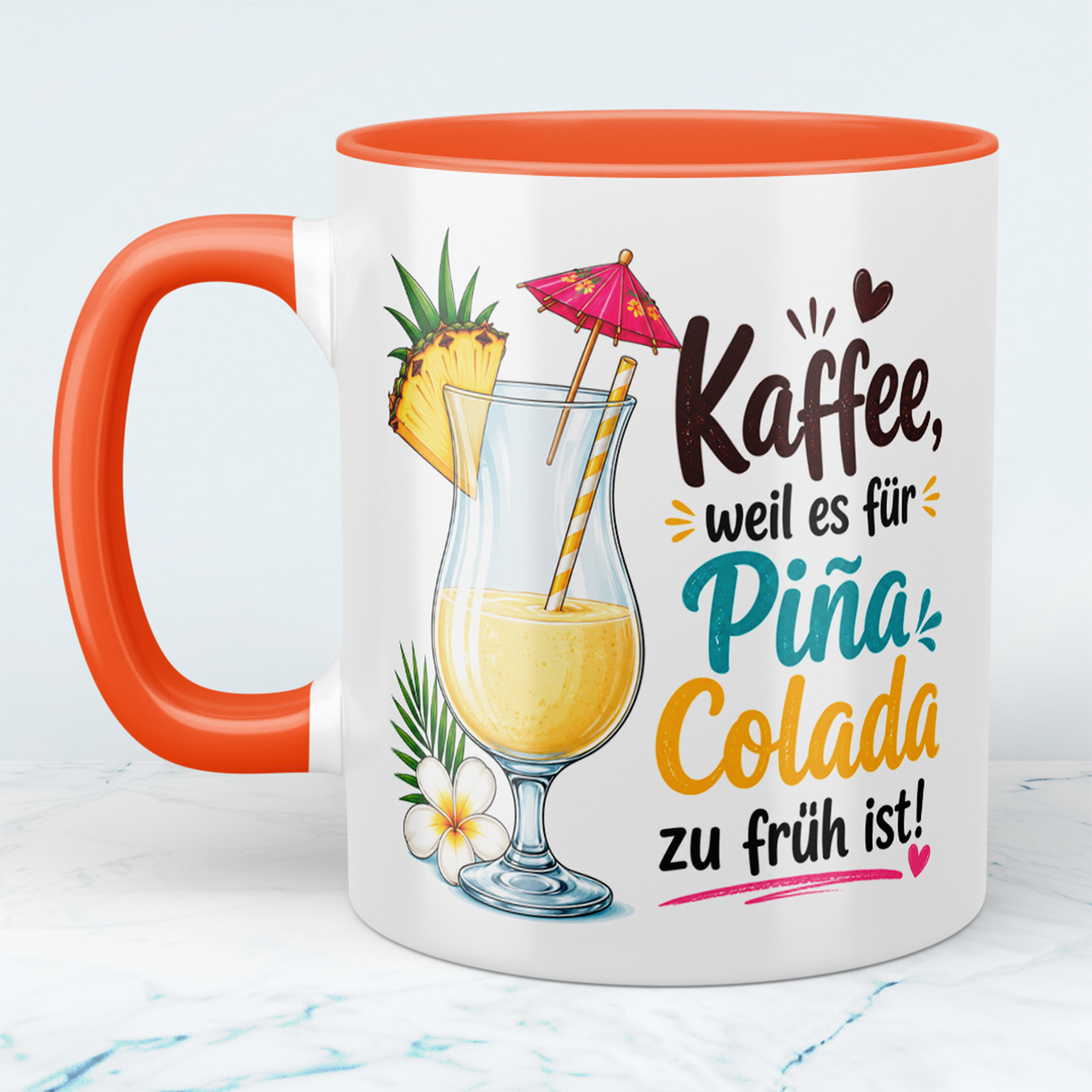 Lustige Kaffee Tasse mit Spruch „Kaffee, weil es für Piña Colada zu früh ist!“ – Geschenk für Kaffeeliebhaber