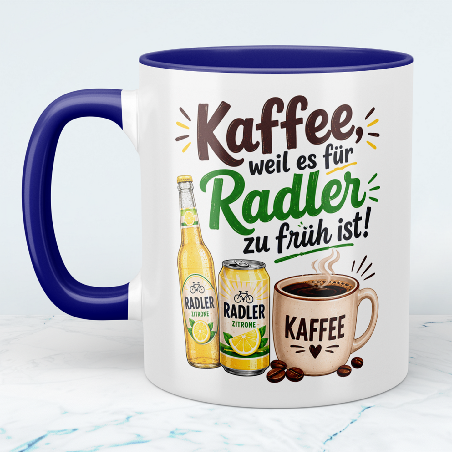 Lustige Kaffeetasse „Kaffee, weil es für Radler zu früh ist!“ – Geschenk für Radler- und Kaffee-Fans