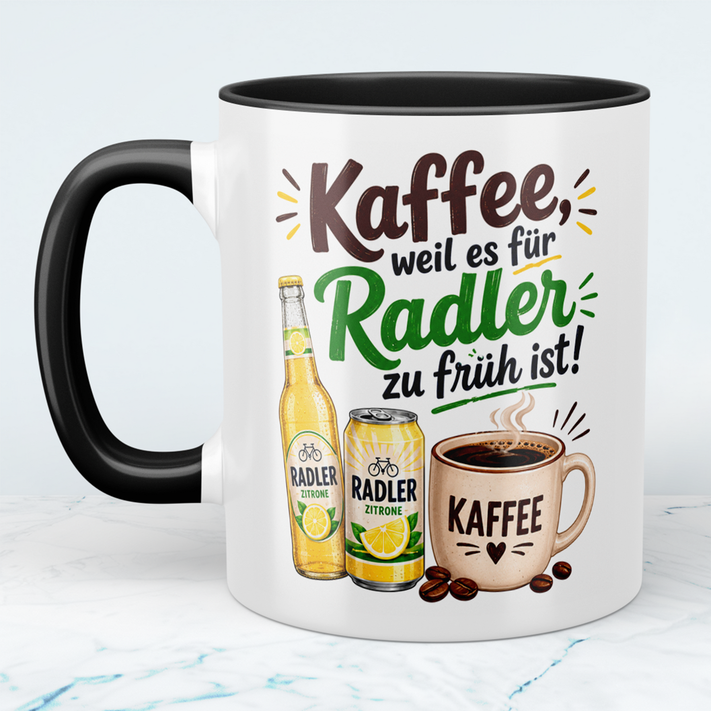Lustige Kaffeetasse „Kaffee, weil es für Radler zu früh ist!“ – Geschenk für Radler- und Kaffee-Fans