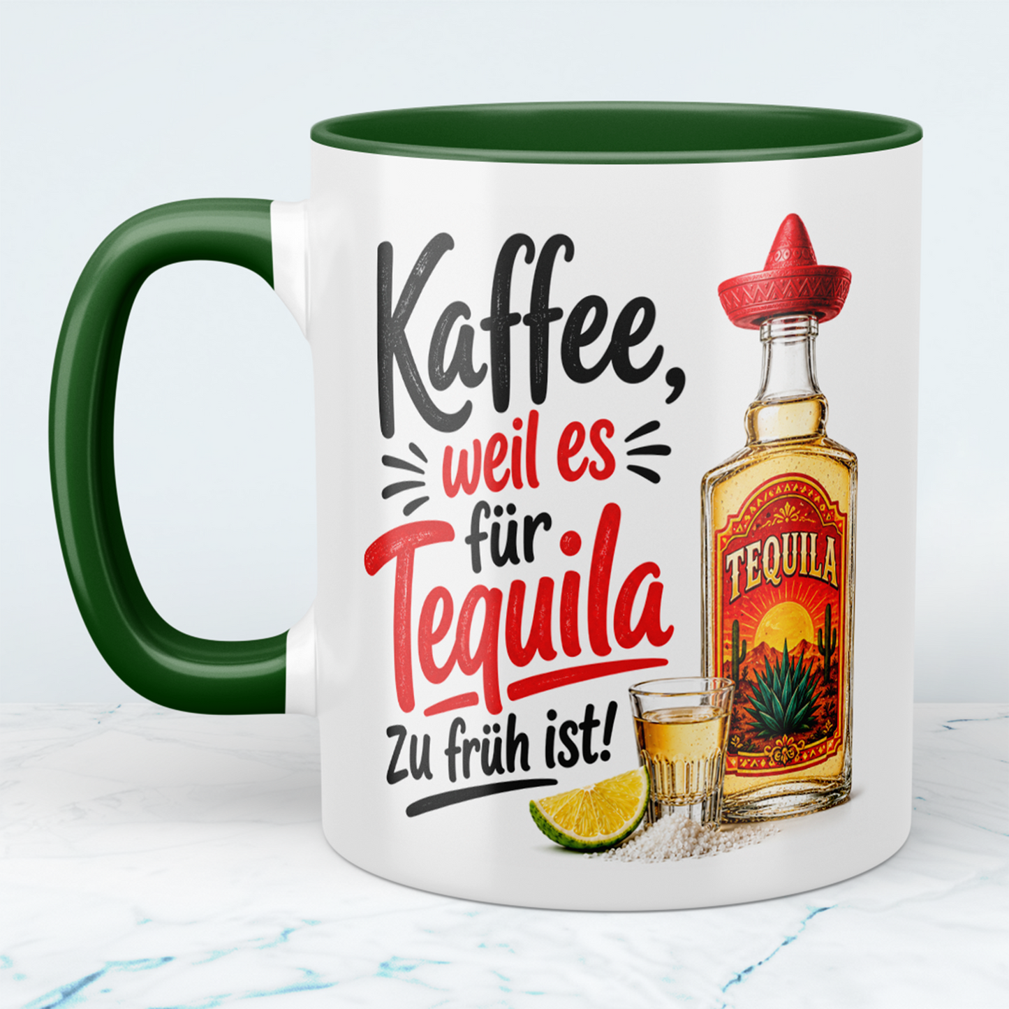 Kaffeetasse „Kaffee, weil es für Tequila zu früh ist!“ – Lustige Geschenkidee für Kaffee & Tequila Fans