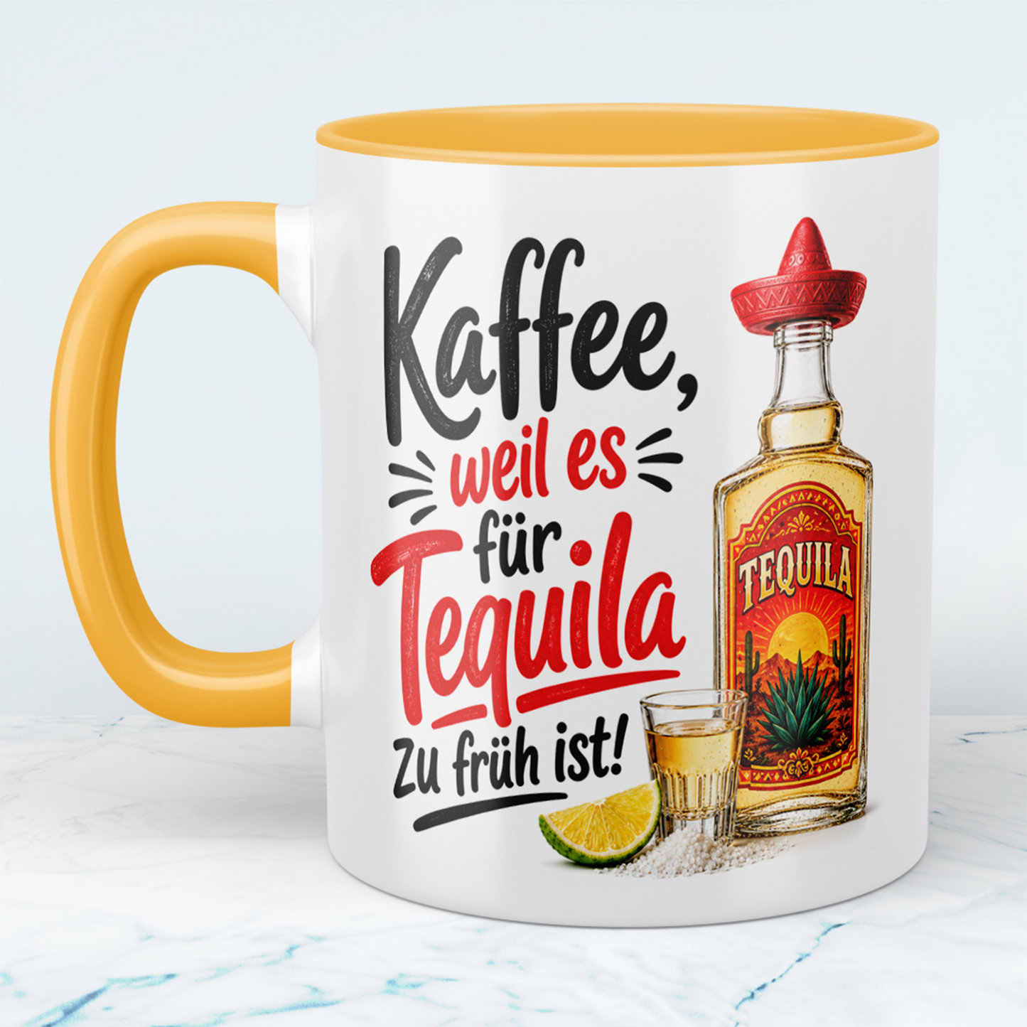 Kaffeetasse „Kaffee, weil es für Tequila zu früh ist!“ – Lustige Geschenkidee für Kaffee & Tequila Fans