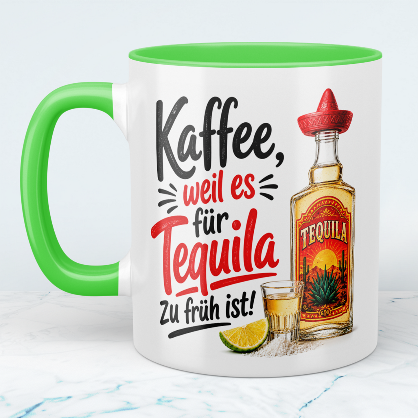 Kaffeetasse „Kaffee, weil es für Tequila zu früh ist!“ – Lustige Geschenkidee für Kaffee & Tequila Fans