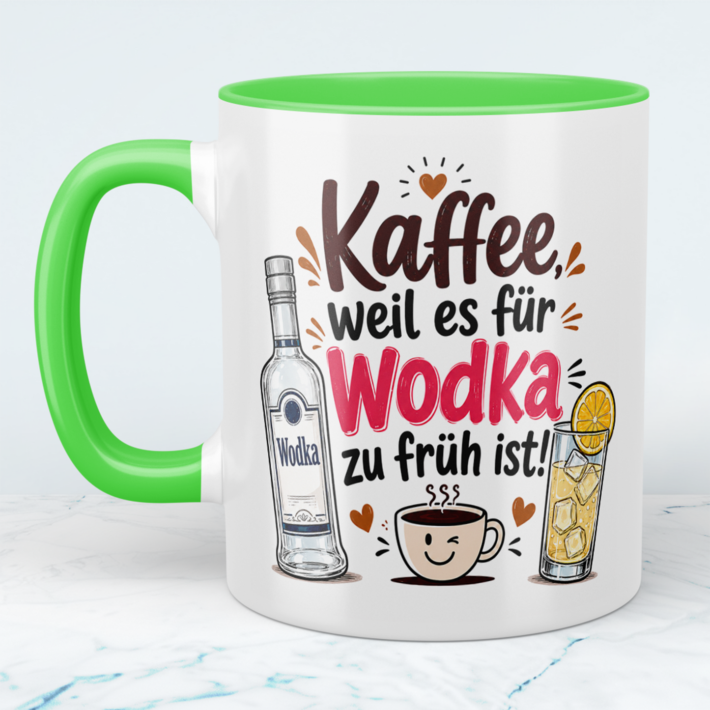 Lustige Kaffee Tasse „Kaffee, weil es für Wodka zu früh ist“ – Geschenk für Morgenmuffel