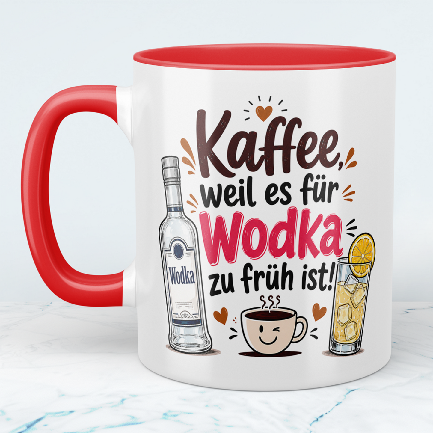 Lustige Kaffee Tasse „Kaffee, weil es für Wodka zu früh ist“ – Geschenk für Morgenmuffel