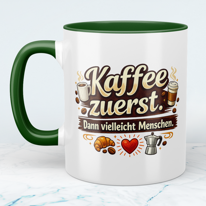 Lustige Kaffeetasse „Kaffee zuerst. Dann vielleicht Menschen.“ – Geschenk für Kaffee Liebhaber