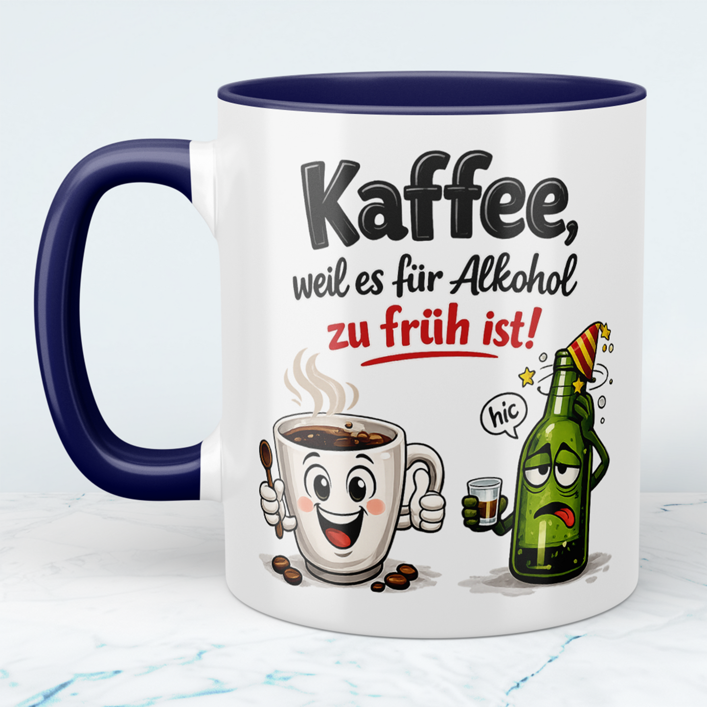 Kaffee Spruch Tasse „Kaffee, weil es für Alkohol zu früh ist!“ – Lustige Kaffeetasse Geschenk für Büro & Kollegen
